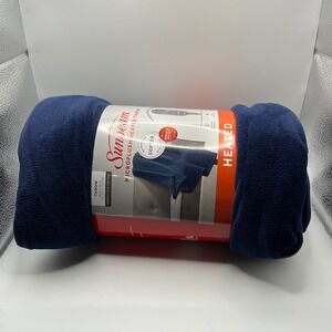 Sunbeam Microplush Heated Throw Navy Blue Electric Blanket 50x60 Sense & Adjust